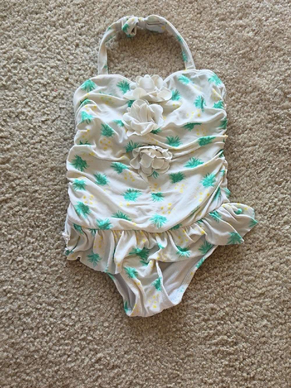Janie and Jack White Pineapple Ruffle Halter One Piece Swimsuit Size 2T